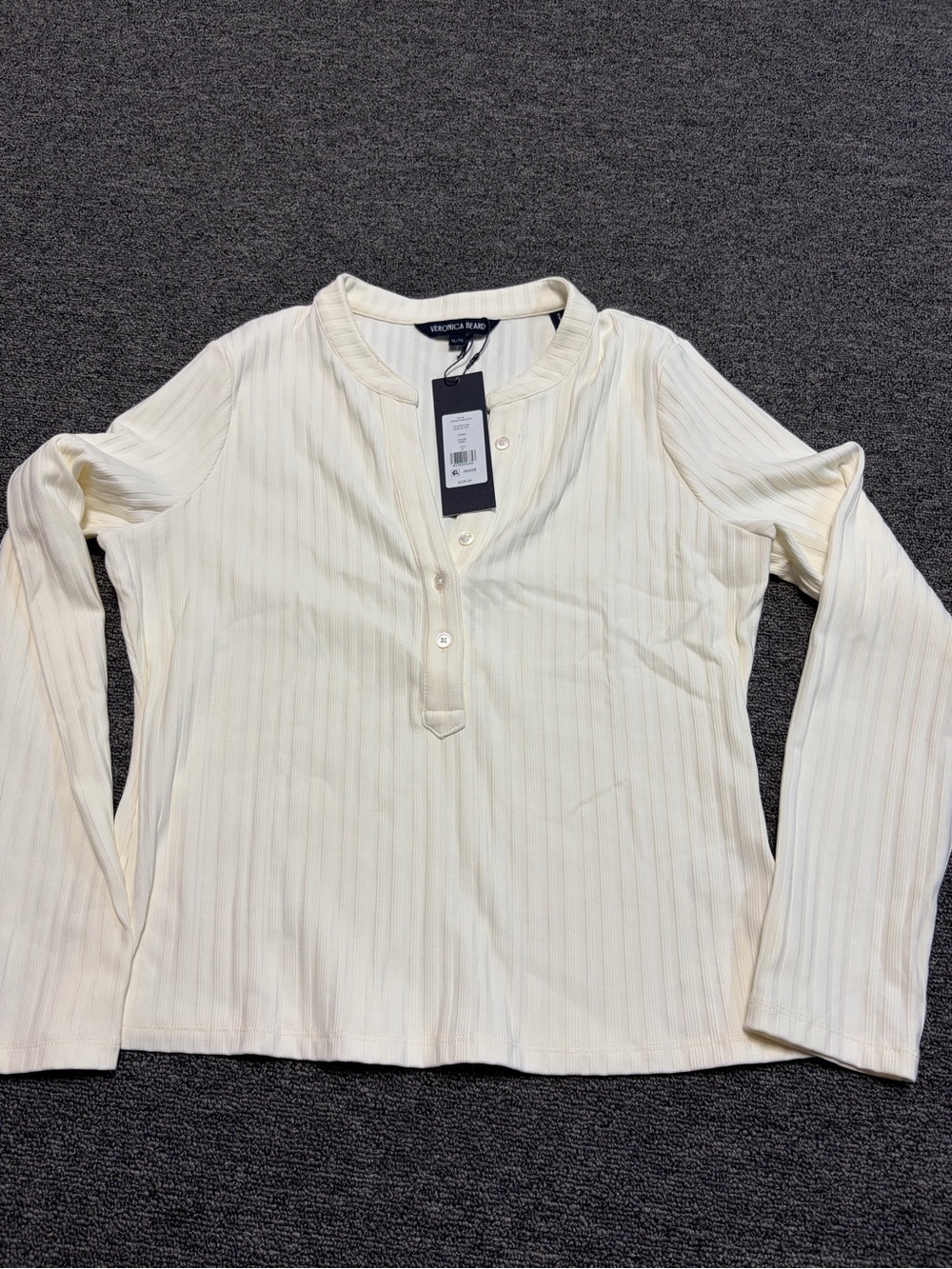 Veronica Beard Jocelyn top Cream Ribbed Long-Sleeve Henley size XL NWT